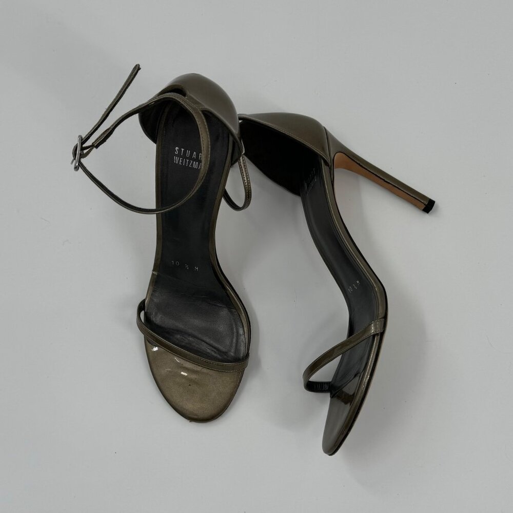 Stuart Weitzman Iconic Nudistsong Ankle Metallic Leather Strappy High Heel Sanda